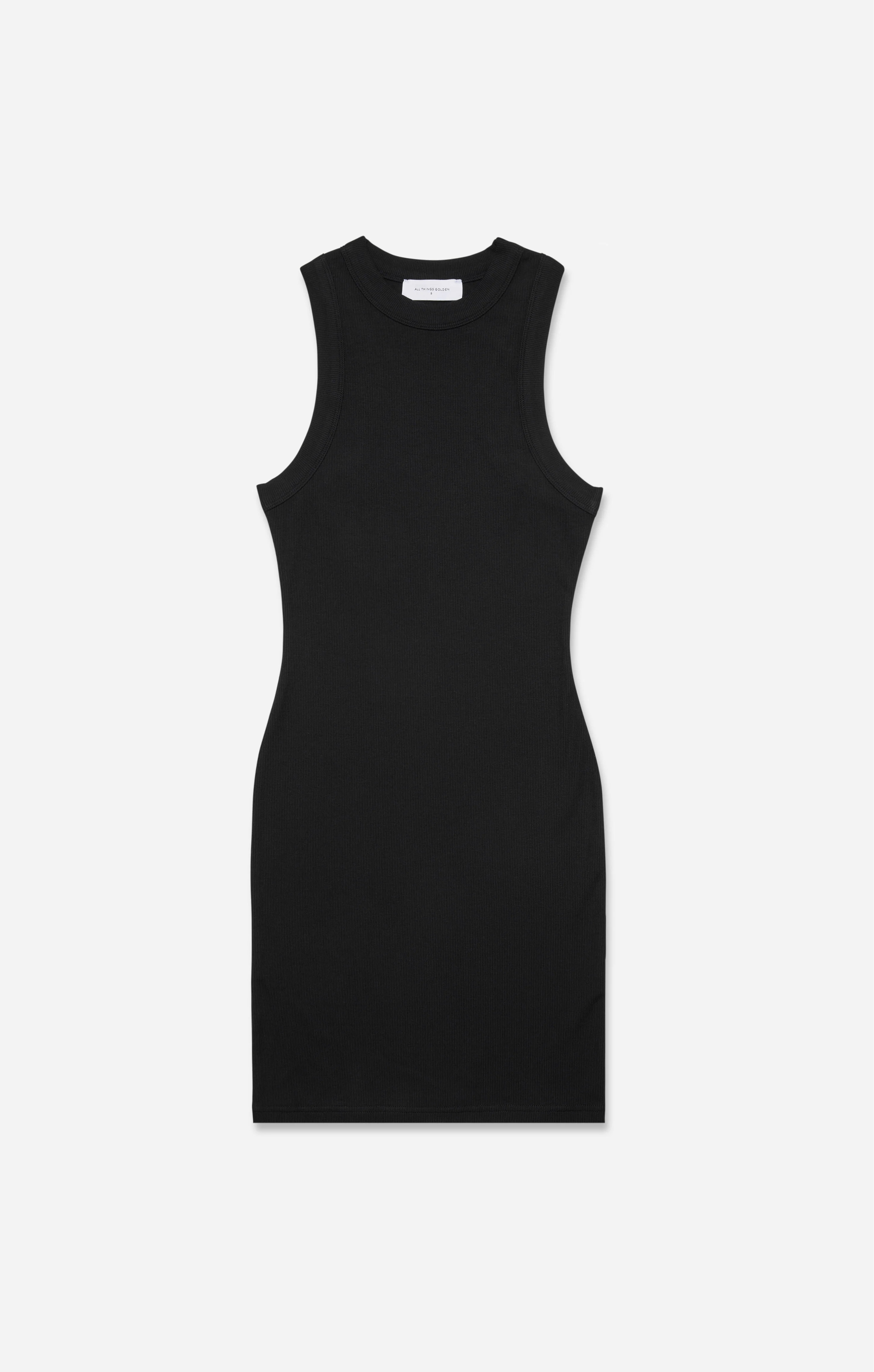 THE LUXE RIB HIGH NECK MINI DRESS - BLACK - Image 7