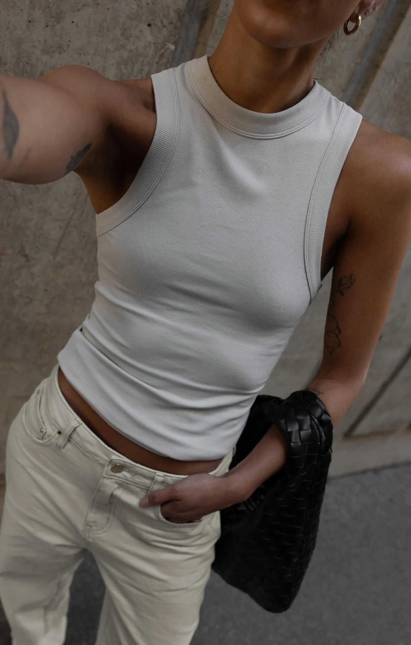 THE LUXE RIB HIGH NECK TANK - STONE - Image 2